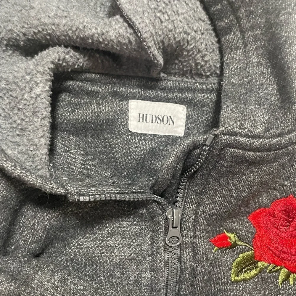 Hudson Jeans Kids Gray Hoodie with Red‎ Rose Embroidery